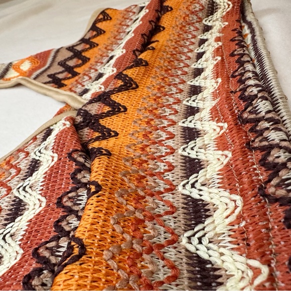 Chevron Embroidery Halter Crop Top Knit Backless Orange & Brown Small - Picture 4 of 6